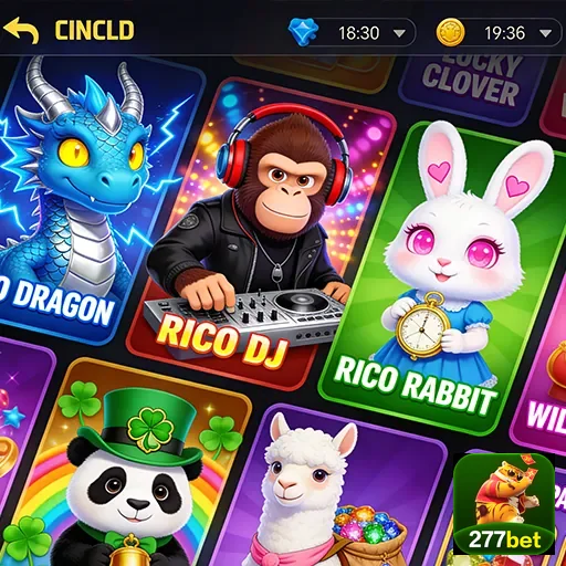 Tela do aplicativo da 277bet mostrando personagens de jogos.