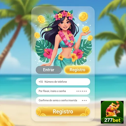 Usuário acessa a interface de registro da 277bet na praia.