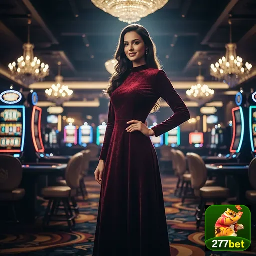 Modelo elegante em cassino, destacando 277bet como referência em jogos.