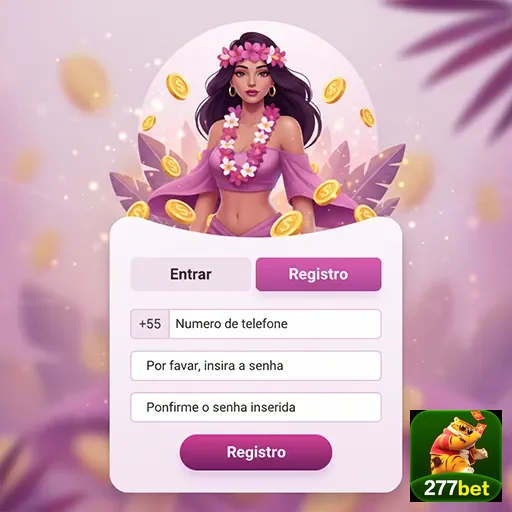 Interface de registro da 277bet com tema VIP e personagem.