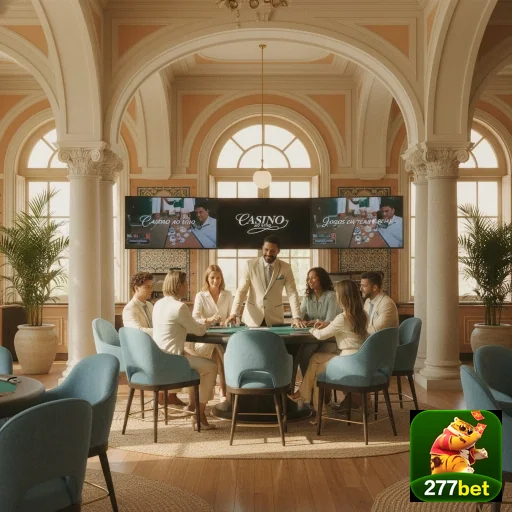 Jogadores e dealers em uma mesa de jogos ao vivo na 277bet.