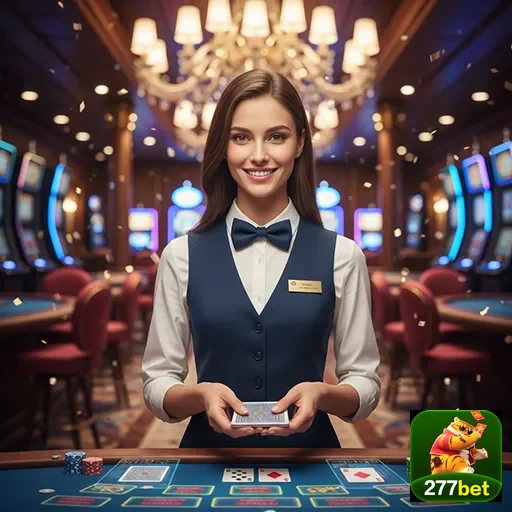 Interface do aplicativo da 277bet com dealer e mesa de jogos.