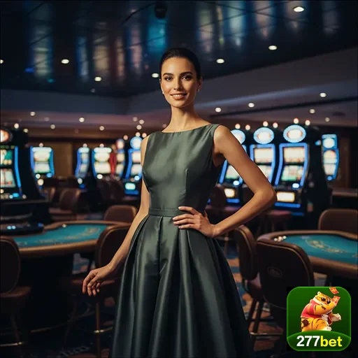 Jogadora com expressão confiante em cassino da 277bet.