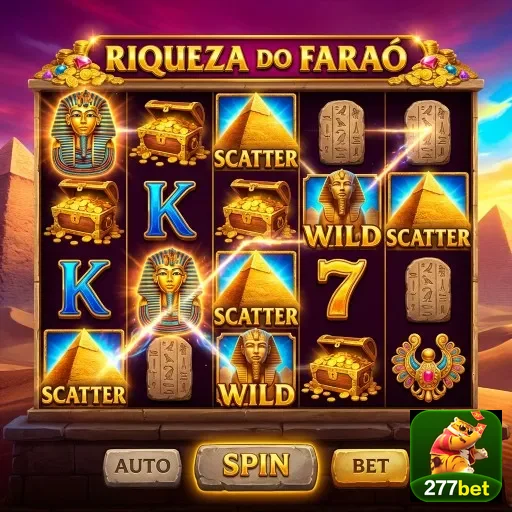 Tela do jogo 'Riqueza do Faraó' no 277bet, mostrando slots.
