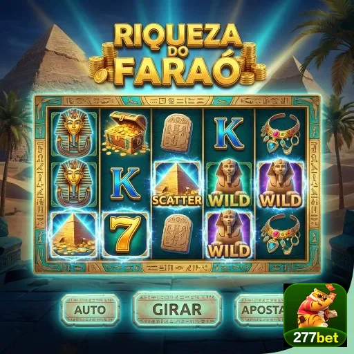 Slot 'Riqueza do Faraó' da 277bet com símbolos egípcios.