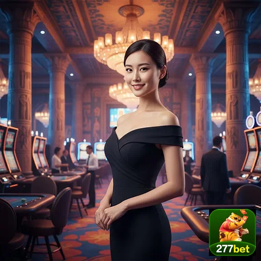 Jogadora em cassino 277bet, destacando acesso móvel e VIP.