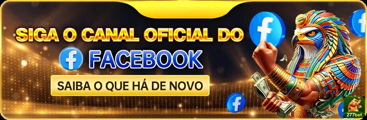 Promoção para seguir o Facebook da 277bet com ícones e personagens.