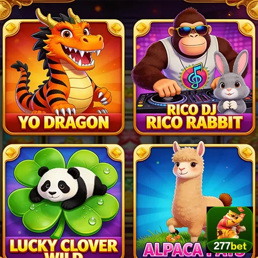 Interface de jogos com personagens da 277bet em destaque.