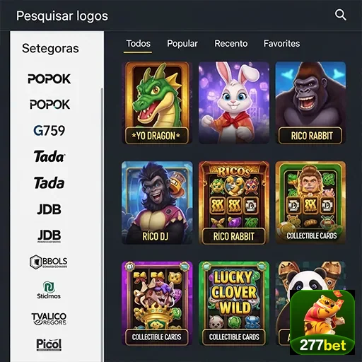 Interface de jogos com opções populares no 277bet.